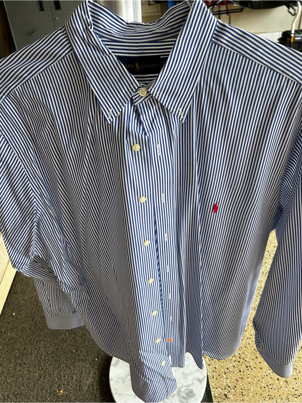 Ralph Lauren Men's Navy & White Pinstripe Button-Down Shirt with Red Pony